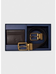 Pásek a kožený držák na karty Polo Ralph Lauren hnědá barva, 405880721002
