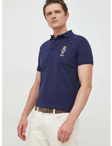 Polo Ralph Lauren Bavlněné polo tričko Ralph Lauren tmavomodrá barva, s aplikací, 710853312