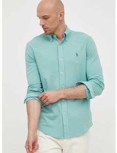 Košile Polo Ralph Lauren zelená barva, regular, s límečkem button-down