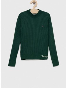 Dětský svetr Tommy Hilfiger zelená barva, lehký