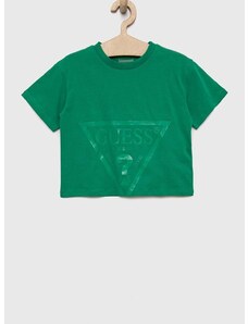Dětské bavlněné tričko Guess zelená barva