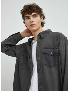džínová košile Levi's pánská, šedá barva, relaxed, s klasickým límcem