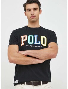 Bavlněné tričko Polo Ralph Lauren , černá barva, s aplikací