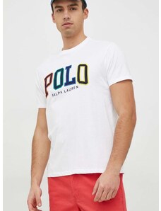 Bavlněné tričko Polo Ralph Lauren , bílá barva, s aplikací