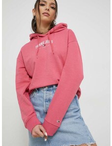 Mikina Tommy Jeans dámská, růžová barva, s kapucí, s potiskem
