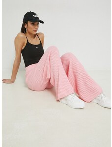 Kalhoty Tommy Jeans dámské, růžová barva, široké, high waist
