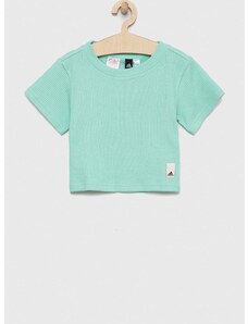 Dětské bavlněné tričko adidas tyrkysová barva