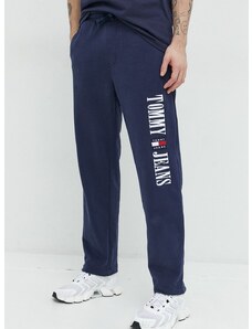 Bavlněné tepláky Tommy Jeans tmavomodrá barva, s aplikací