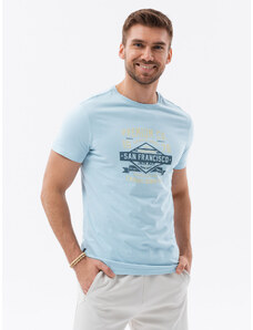 Ombre Clothing Pánské bavlněné tričko s potiskem - modré V1 S1732