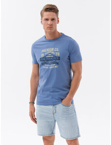 Ombre Clothing Pánské bavlněné tričko s potiskem - modré V3 S1732