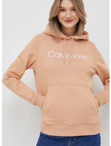 Mikina Calvin Klein dámská, oranžová barva, s kapucí, s potiskem