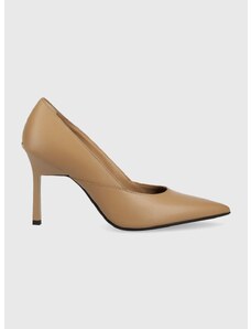 Kožené lodičky Calvin Klein HW0HW01346 GEO STILETTO PUMP 90 béžová barva