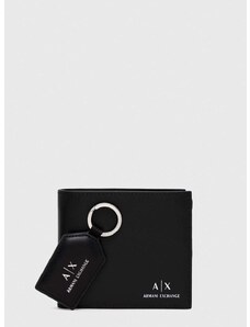 Kožená peněženka a klíčenka Armani Exchange černá barva, 958487 CC845
