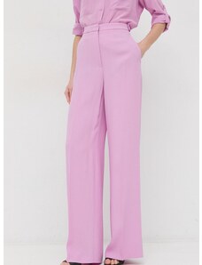 Kalhoty BOSS dámské, růžová barva, široké, high waist