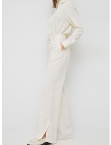 Kalhoty Calvin Klein dámské, béžová barva, jednoduché, high waist