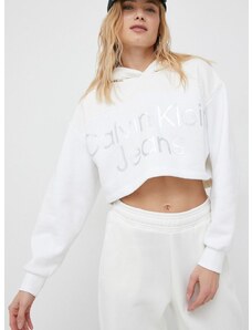 Mikina Calvin Klein Jeans dámská, bílá barva, s kapucí, s aplikací