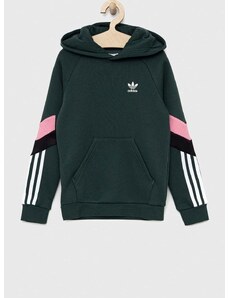 Dětská mikina adidas Originals zelená barva, s kapucí, hladká