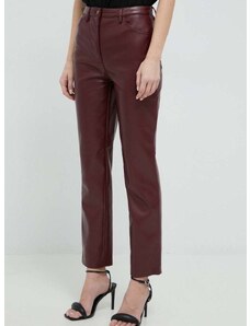 Kalhoty Guess KELLY dámské, vínová barva, jednoduché, high waist, W3RA0M WF8P0
