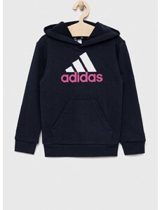 Dětská mikina adidas U BL 2 HOODIE tmavomodrá barva, s kapucí, s potiskem