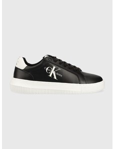 Kožené sneakers boty Calvin Klein Jeans CHUNKY CUPSOLE MONOLOGO černá barva, YM0YM00681