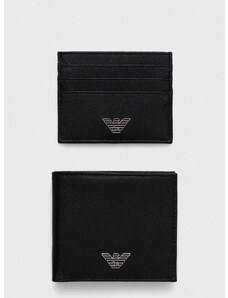 Kožená peněženka a držák na karty Emporio Armani černá barva, Y4R237 Y138E