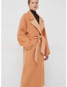 Vlněný kabát Calvin Klein oranžová barva, přechodný, oversize