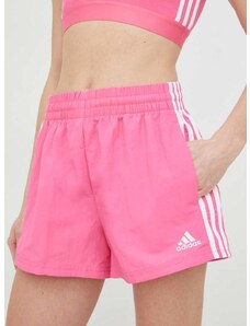 Kraťasy adidas dámské, růžová barva, s aplikací, high waist