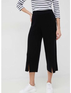 Vlněné kalhoty Dkny dámské, černá barva, široké, high waist