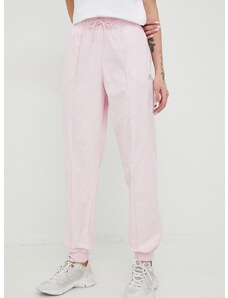 Bavlněné kalhoty adidas dámské, růžová barva, s aplikací