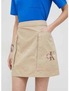 Bavlněná sukně Calvin Klein Jeans béžová barva, mini