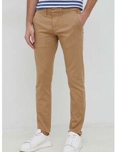 Kalhoty Pepe Jeans James pánské, hnědá barva, přiléhavé