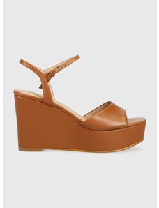 Kožené sandály Guess ZIONE2 dámské, hnědá barva, na klínku