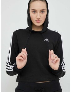 Mikina adidas Dámská, černá barva, s kapucí, vzorovaná
