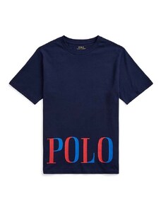 Dětské bavlněné tričko Polo Ralph Lauren Tmavomodrá barva, s potiskem