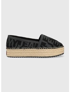 Espadrilky Tommy Jeans LOGOMANIA ESPADRILLE černá barva, na platformě, EN0EN02079