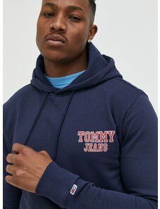 Bavlněná mikina Tommy Jeans pánská, tmavomodrá barva, s kapucí, s potiskem