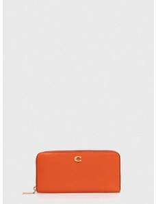 Kožená peněženka Coach oranžová barva