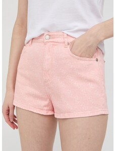 Kraťasy Guess dámské, růžová barva, vzorované, high waist