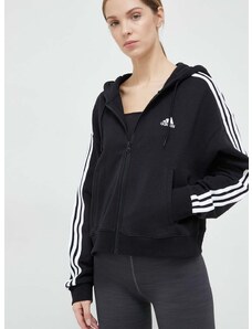 Mikina adidas dámská, černá barva, s kapucí, vzorovaná, IC8781