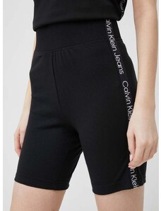 Kraťasy Calvin Klein Jeans dámské, černá barva, s aplikací, high waist