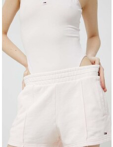 Bavlněné šortky Tommy Jeans růžová barva, hladké, high waist