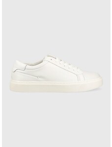 Kožené sneakers boty Calvin Klein LOW TOP LACE UP LTH SM bílá barva, HM0HM01018