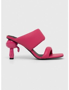 Kožené pantofle Karl Lagerfeld IKON HEEL dámské, růžová barva, na podpatku, KL39005