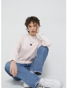 Bavlněná mikina Tommy Jeans dámská, růžová barva, hladká