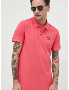 Bavlněné polo tričko Tommy Jeans růžová barva, s aplikací