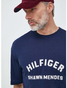 Tričko Tommy Hilfiger x Shawn Mendes tmavomodrá barva, s potiskem