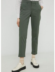 Kalhoty Levi's dámské, zelená barva, přiléhavé, medium waist