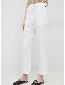 Plátěné kalhoty Tommy Hilfiger bílá barva, jednoduché, high waist
