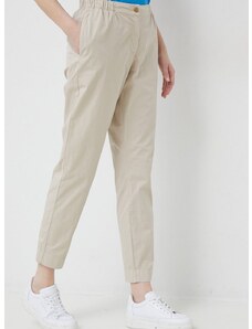 Bavlněné kalhoty Tommy Hilfiger béžová barva, jednoduché, high waist