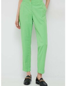 Bavlněné kalhoty Tommy Hilfiger zelená barva, jednoduché, high waist